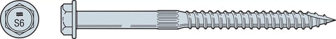 Beefy Heavy-Duty SDS Connector Screw One Quarter Inch By Six Inch Dark Blue Coated Type 17 Point For Quick Starts No Pre-Drill Wood Fastening Pack Of 100 showing hex head and screw thread detail.