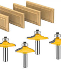 Four Piece One Quarter Inch Shank Router Bit Set For Door And Drawer Front Edging Miter Frame Crown Molding Wood Milling Cutter on display