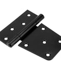 Close-up of black 4 pack folding garden gate hinge, heavy duty door hinges for wood shed barn fence gate swing, built to last, easy install