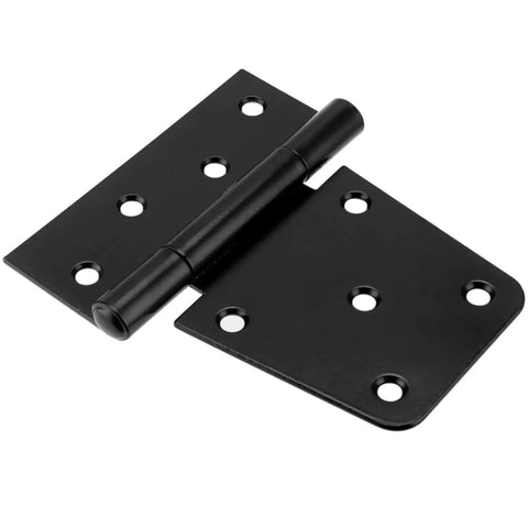 Close-up of black 4 pack folding garden gate hinge, heavy duty door hinges for wood shed barn fence gate swing, built to last, easy install