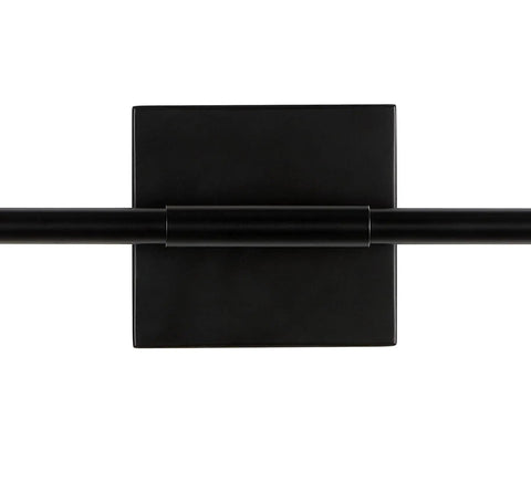Black 28-Inch Modern Dimmable Integrated LED Wall Sconce for Bathrooms and Hallways, Metal Vanity Light fixture base close-up