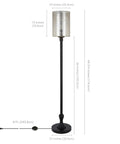 Tall Floor Lamp With Glass Shade In Brushed Nickel And Mercury Glass, 68.75 Inch candlestick style with measurements.