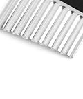 Kakalote crinkle cutter with black handle; close-up of stainless steel wavy blade for potatoes and vegetables