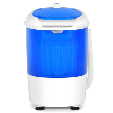 Compact Portable Washing Machine, 5 Point 5 Lb Mini Washer And Spinner Combo with blue drum and white base for small spaces.