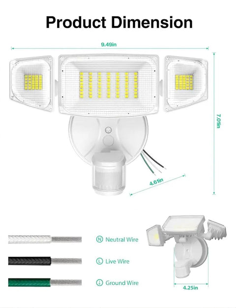 Tough As Nails 65 Watt Hardwired Motion Sensor Flood Light Emits 6500 Lumens Of Sharp Daylight White Illumination Across Backyard Fence Line Gate Entry With Heavy Duty Dusk To Dawn Trigger And All Weather Shield