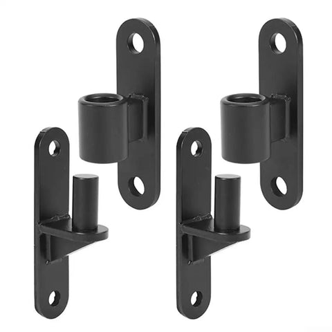 Premium Heavy Duty 304 Stainless Steel Gate Hinges 2 Pack Wall Mounted Rust Resistant Surface Mount Hardware For Fences Barns And Garage Doors No Sweat Setup, showing black hinge plates with cylindrical axles.