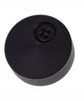 Close-up of a black anti jumper stopper from a Heavy Duty Sliding Barn Door Roller Kit With Anti Jumper Stopper Floor Guide No Squeak Accessories For Third And Fourth Doors Easy Install Quiet Operation J Style Hardware Supports Up To 200 Lb Capacity.