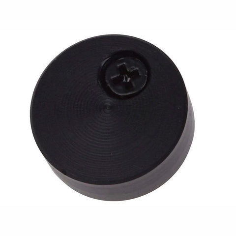 Close-up of a black anti jumper stopper from a Heavy Duty Sliding Barn Door Roller Kit With Anti Jumper Stopper Floor Guide No Squeak Accessories For Third And Fourth Doors Easy Install Quiet Operation J Style Hardware Supports Up To 200 Lb Capacity.