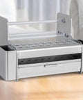 Portable Screwdriver Tool Organizer With Slide Out Drawer Desktop Storage Rack Made From Heavy Duty Pvc And Pe Silver tool holder with pullout tray.