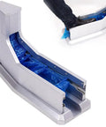 Effortless Automatic Shoe Cover Dispenser With 100 Disposable Plastic Overshoe Packs, silver, showing foot placement for easy use.
