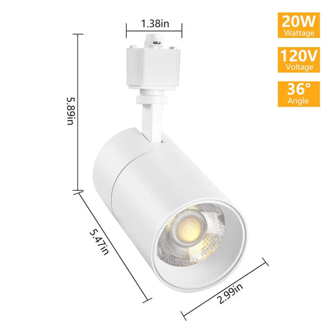 Dimensions of Three Color Temperature 20W LED Track Lighting Heads Dimmable Flicker Free 36 Degree Beam 2000 Lumen Per Head