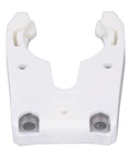 Heavy Duty ABS Plastic Automatic Tool Holder Clamp For CNC Machines Fits All Size Engravers And Changers With Explosion Proof Design, white clamp front view.