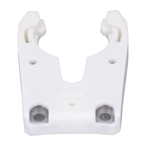 Heavy Duty ABS Plastic Automatic Tool Holder Clamp For CNC Machines Fits All Size Engravers And Changers With Explosion Proof Design, white clamp front view.