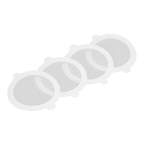 YUEHISY 50Pcs Shower Drain Hair Catcher Fiberglass Dense Mesh (50 Pieces) four white circular hair catchers with dense mesh.