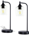 Industrial Table Lamps Set Of 2 For Bedroom And Living Room Dimmable 3 Way Touch Control Nightstand Lamps Black Finish With USB Ports E26 Bulbs Included