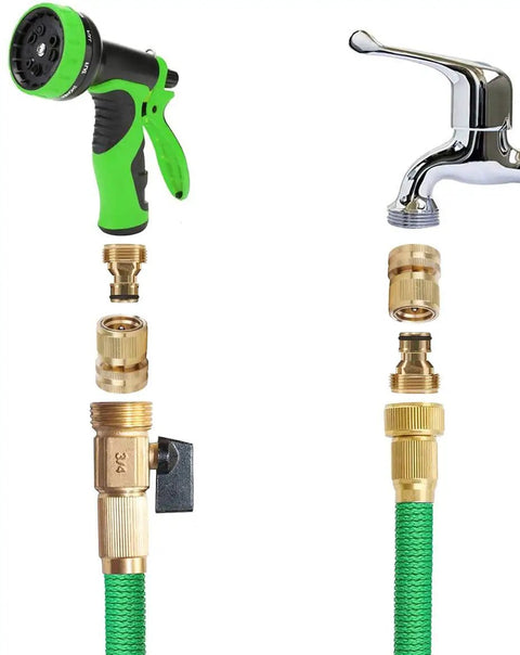 Brass Garden Hose Quick Connectors Three Quarter Inch GHT Male Adapters Heavy Duty Water Hose Fittings with nozzle and faucet