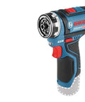 12 Volt Flexi Click Cordless Drill Driver With Magnetic Bit Holder Offset Angle Adapter Compact Bare Tool featuring lockable chuck and ergonomic grip.