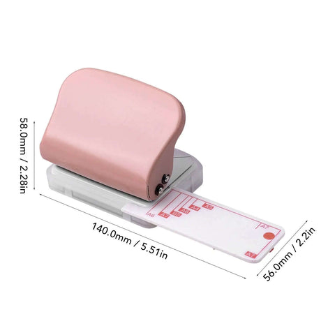 Three Hole Punch Handheld Paper Puncher With Five Sheet Capacity and alignment posts, pink metal, for B5 A5 A4 A6 A7 papers