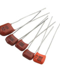 Metallized Polypropylene Film Capacitors Assortment Kit, 100 Pieces, 10 Values From 10nF To 474nF, 100V Rating in red CBB style