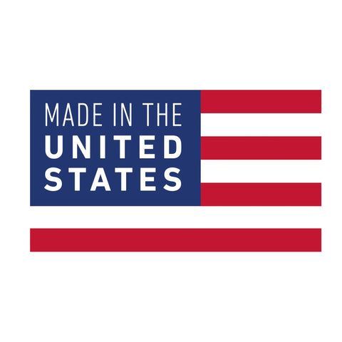 Made in the United States label with red and blue flag design.