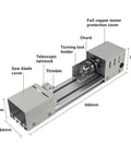 BACHIN mini wood lathe on metal base with chuck and motor housing; 300mm bed, 12–24V, 96W, 7 speeds