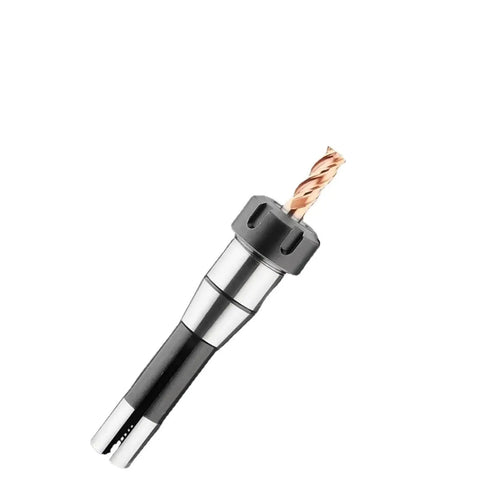 Heavy Duty R8 ER Chuck Tool Handle With Secure Grip For Milling Machines And CNC Lathes, showing precision collet with twist drill.