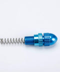 Top Shelf Pneumatic Spray Gun Replacement Parts Straight Up Compression Spring And Smooth Paint Knob, stainless steel and blue aluminum.
