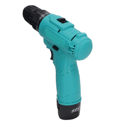 Heavy Duty 12V Cordless Drill Driver Featuring Dual Speed Transmission And Two Hardcore 6000mAh Batteries For Fast Framing, side angle view.