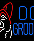 Dog Grooming With Logo LED Neon Sign 24 Inch Tall 31 Inch Wide Black Square Backing Dimmer Control Cool Vibe Premium Indoor