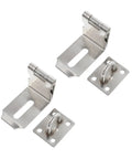 Premium 90 Degree Padlock Hasp And Staple Set Stainless Steel Right Angle Gate Lock components with hinges and staples.