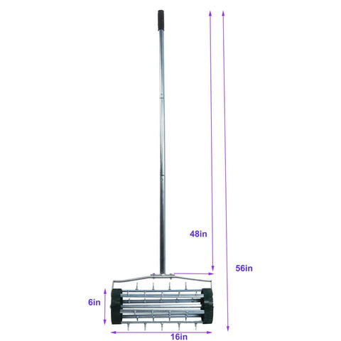 Front view of 57 Inch Push Spike Lawn Aerator Roller With One Point Four Inch Galvanized Steel Spikes for Deep Soil Aeration