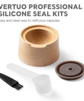 Reusable Silicone Seal Kit For Nespresso VertuoLine Pods Convert Disposable Capsules Into Reusable displayed with tools