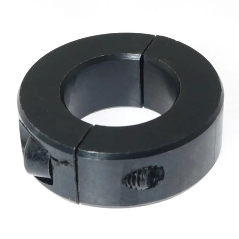 Close-up of black split locking ring from Office Chair Height Adjustment Kit With Split Locking Ring Clamp For Gas Spring 0.98-1.1 Inch Shaft M5 Hex Wrench Included No Tools Needed No Cylinder Replacement Keeps Your Chair From Sinking Steel Bracket Black.