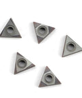 Five Pro Grade Carbide Turning Inserts For Lathe TCMT16T304 60 Degree Diamond, showing 16.5mm cut length and 9.525mm hole.
