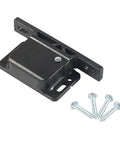 Heavy Duty Universal RV Drawer Latch with screws for securing cabinets and storage; durable black material.