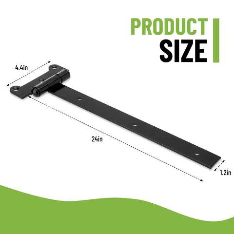 Top Shelf Heavy Duty 24 Inch Gate Hinges 4 Pack, Black Powder Coated Steel, 4.4in height for secure outdoor installation.