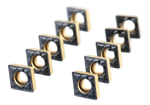 CCMT 21.51 MD Carbide Insert With CVD Coating For Steel Machining showing top view of multiple inserts with through holes and chip breaker design