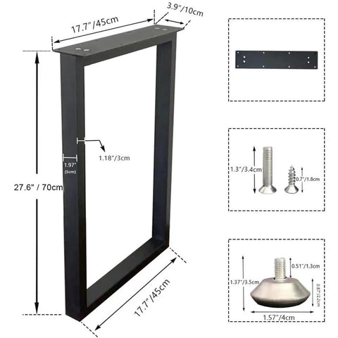 28 Inch Square Table Legs Set Black Industrial Bench Style Custom Furniture Leg Kit With Two Legs Includes Mounting Plates Adjustable Feet And All Hardware For Easy Assembly