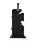 Side view of Dual Solder Dispenser Reel With Adjustable Roll Holder, all-metal construction, heavy duty spool feeder, black finish.