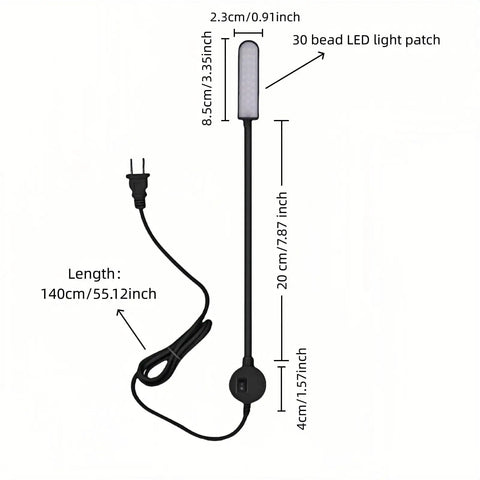 30 LED Sewing Machine Light With Strong Magnetic Base And Fully Flexible Silicone Neck Task Lamp dimensions diagram