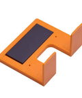 Front view of Cabinet Door Mounting Jig With Magnetic Locking For No Drill Installation And Quick Cabinet Hinge Alignment in orange ABS