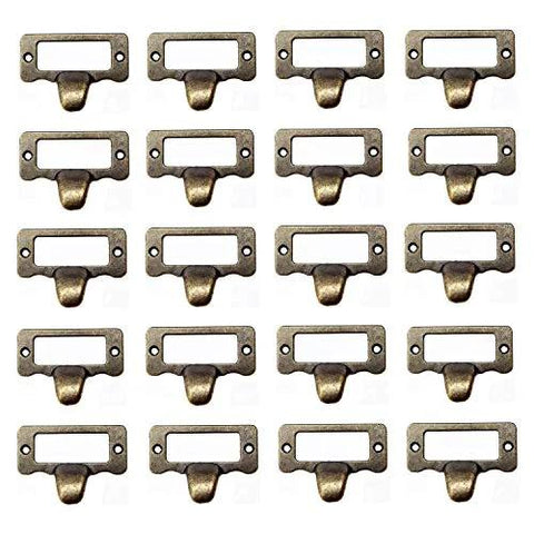 Set Of 20 Antique Iron Cup Pull Handles For Cabinets And Drawers Bronze Tone Finish With Subtle Label Frame Card Holder Style