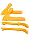 Four Piece Pro Grade Woodworking Push Stick Set For Table Saws Router Tables And Band Saws Yellow Adjustable Push Blocks For Safer Carpentry And Precise Narrow Cut Control displayed on a white background