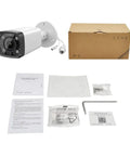 4MP PoE Bullet Security Camera With 5X Optical Zoom Motorized Lens 2.7-13.5mm, box, and setup accessories