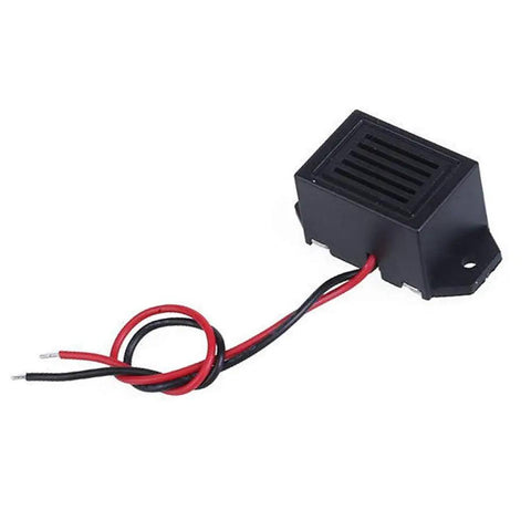 Five Pack Mini Buzzers With Leads 12V 400Hz Morse Code Mechanical Electronic Buzzers For DIY Projects Arduino Raspberry Pi Hobbyists 75dB ABS Black 34x17x15mm 3mm Mounting Hole 9cm Wire Length, black ABS buzzer with red and black leads