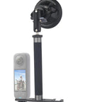 Go Anywhere Camera Extension Rod Mount One Quarter Inch Thread For Dash Cams And Action Gear Lightweight Aluminum Build Lock Down Male Female Adapter with suction cup and camera.