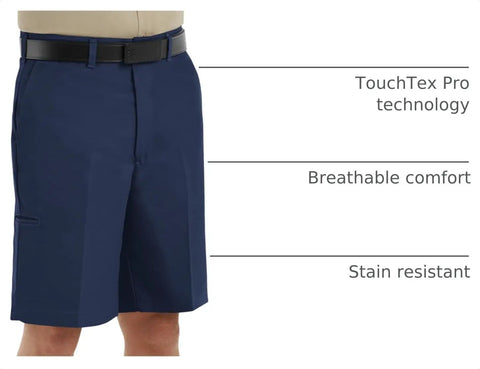 Men's Cell Phone Pocket Utility Shorts In Straight Up Navy Built Tough With Breathable Stain Resistant Fabric, featuring TouchTex Pro technology.