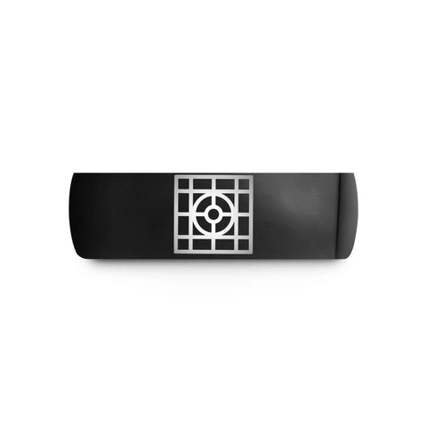 Slick Architect Blueprint Grid Ring In Black Plated Tungsten Carbide, top view showcasing detailed design.