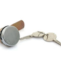 Cam Lock Padlock For Security Doors And Cabinets 16mm Camlock With 2 Keys, close-up view of lock and keys on white background.