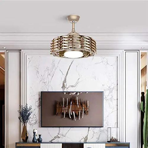 Smooth Silent Bladeless Ceiling Fan With Easy Remote And Bright Led Lights Zero Fuss Operation Total Game Changer For Chill Living Rooms And Kitchens Clean White Look Easy Breezy Setup Daily in gold finish.